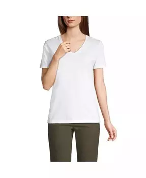 Женская свободная футболка Supima из хлопка с v-образным вырезом для высоких женщин Lands' End, белый