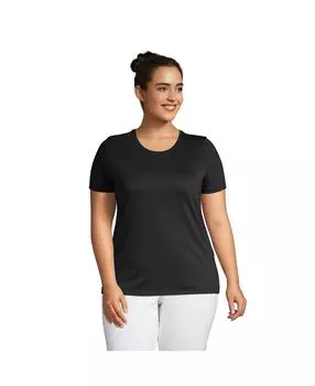 Женская свободная хлопковая футболка больших размеров с круглым вырезом Supima с короткими рукавами Lands' End, черный