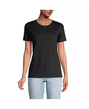 Женская свободная хлопковая футболка с круглым вырезом Supima для высоких женщин Lands' End, черный