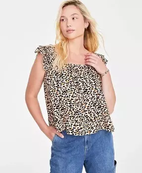 Женская свободная майка с рюшами и принтом On 34th, бежевый