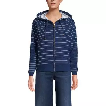 Женская свободная толстовка с длинным рукавом на молнии Lands' End, цвет navy white stripes