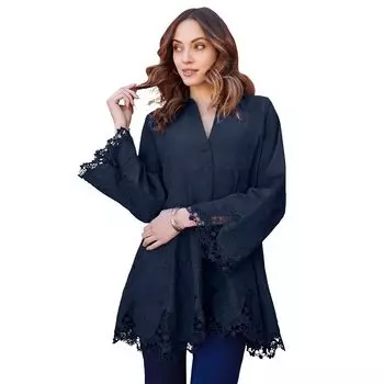 Женская свободная туника из поплина больших размеров Roaman's с вышивкой, темно-синий