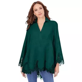 Женская свободная туника из поплина больших размеров Roaman's с вышивкой, цвет Emerald Green