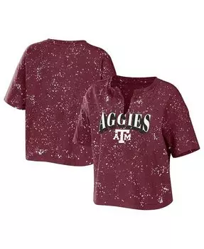 Женская темно-бордовая футболка Texas A&M Aggies Bleach Wash Splatter с укороченным вырезом и вырезом WEAR by Erin Andrews, красный