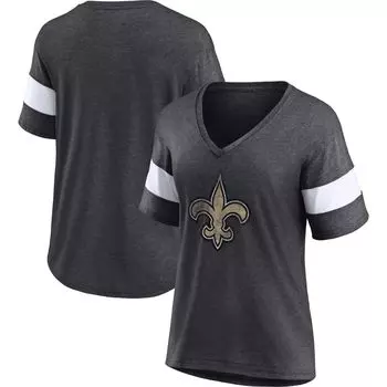 Женская темно-серая/белая футболка Fanatics Distressed Team Tri-Blend с v-образным вырезом New Orleans Saints Fanatics