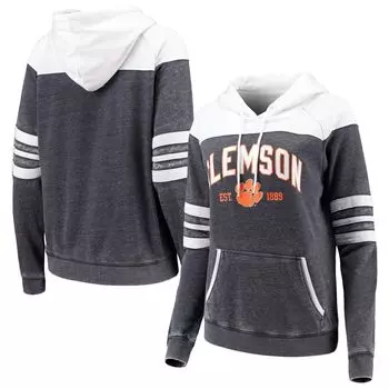 Женская темно-серая/белая толстовка с капюшоном реглан Clemson Tigers Blitz с рукавами в полоску