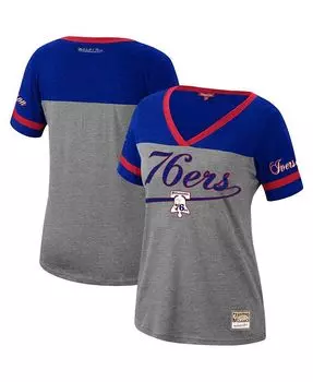 Женская темно-серая футболка Allen Iverson Philadelphia 76ers Team Captain с v-образным вырезом Mitchell & Ness, серый