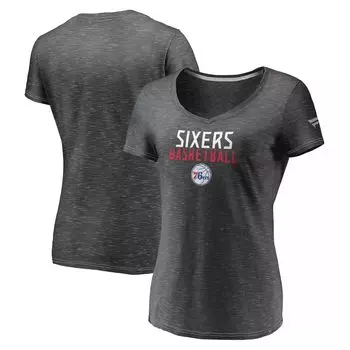 Женская темно-серая футболка Fanatics Philadelphia 76ers с v-образным вырезом и двойным выцветанием Space Dye Fanatics