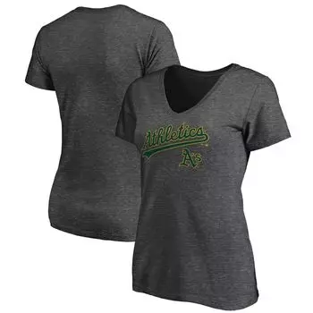 Женская темно-серая футболка Fanatics с логотипом команды Oakland Athletics Team и V-образным вырезом Fanatics