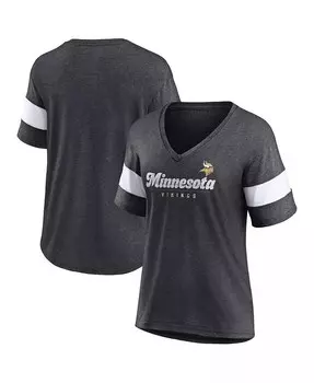 Женская темно-серая футболка Minnesota Vikings Give It All Tri-Blend с v-образным вырезом и полурукавами Fanatics, серый