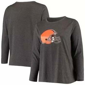 Женская темно-серая футболка с логотипом Fanatics Cleveland Browns размера плюс с длинными рукавами Fanatics