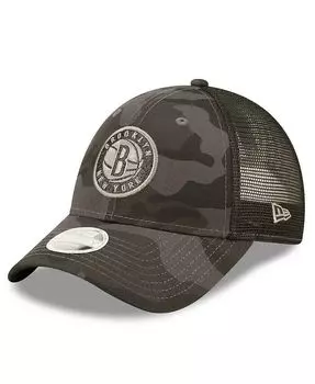 Женская темно-серая кепка Brooklyn Nets Camo Glam 9FORTY Trucker Snapback New Era, серый