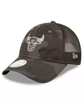 Женская темно-серая кепка Chicago Bulls Camo Glam 9FORTY Trucker Snapback New Era, серый