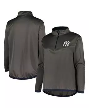 Женская темно-серая куртка New York Yankees с молнией четверть размера, больших размеров Profile, серый