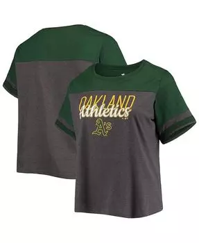 Женская темно-серая зеленая футболка Oakland Athletics с цветными блоками больших размеров Profile, серый