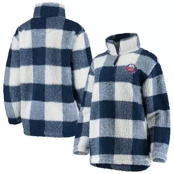 Женская темно-синяя/белая куртка G-III 4Her by Carl Banks в клетку из шерпы с молнией четверть четверти New York Islanders G-III