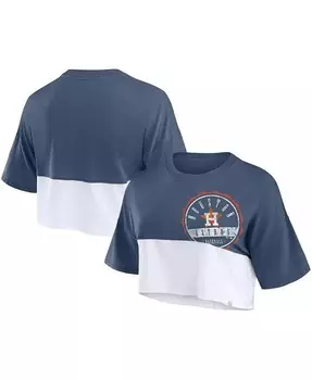 Женская темно-синяя/белая укороченная футболка свободного кроя Houston Astros с цветным разрезом Fanatics, синий