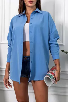 Женская темно-синяя длинная базовая рубашка оверсайз armonika, синий