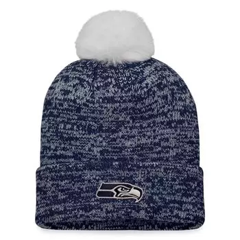 Женская темно-синяя фирменная шапка Fanatics Seattle Seahawks с манжетами и помпоном Fanatics