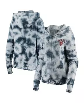 Женская темно-синяя флисовая толстовка с молнией во всю длину Chicago Bears Tie Dye New Era, темно-синий