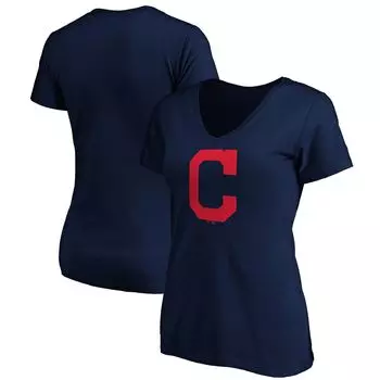 Женская темно-синяя футболка Fanatics с официальным логотипом Cleveland Indians Core и v-образным вырезом Fanatics
