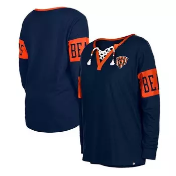 Женская темно-синяя футболка New Era Chicago Bears с вырезом на шнуровке и длинными рукавами, цвет Brs Navy