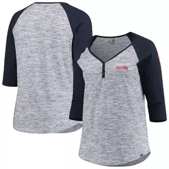 Женская темно-синяя футболка New Era Cleveland Indians Space Dye с рукавами 3/4 и реглан Хенли New Era