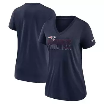Женская темно-синяя футболка Nike Heathered New England Patriots Lock Up Tri-Blend с v-образным вырезом Nike