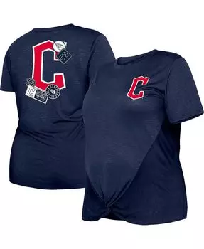 Женская темно-синяя футболка размера плюс с двумя узлами спереди Cleveland Guardians New Era, темно-синий