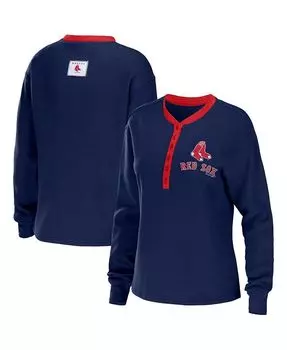 Женская темно-синяя футболка с длинным рукавом Boston Red Sox Waffle Henley WEAR by Erin Andrews, синий