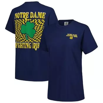 Женская темно-синяя футболка с клетчатым талисманом Notre Dame Fighting Irish Comfort Colors Image One, цвет Ntd Navy