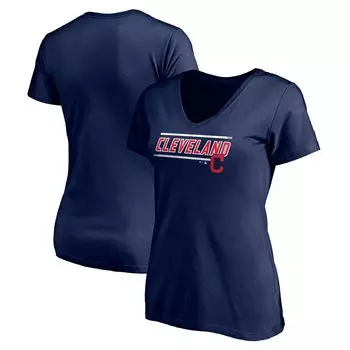 Женская темно-синяя футболка с логотипом Fanatics Cleveland Indians, талисман больших размеров, с v-образным вырезом Fanatics