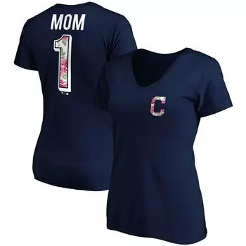 Женская темно-синяя футболка с логотипом Fanatics и v-образным вырезом с логотипом Cleveland Indians Fanatics