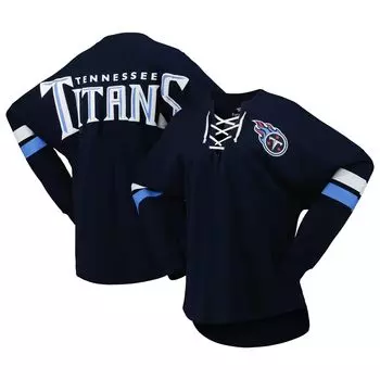 Женская темно-синяя футболка с логотипом Fanatics Tennessee Titans Spirit из джерси на шнуровке с v-образным вырезом и длинными рукавами Fanatics