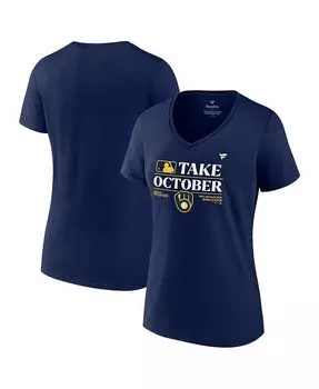 Женская темно-синяя футболка с логотипом Milwaukee Brewers 2023 Post Season Locker Room с v-образным вырезом Fanatics, синий