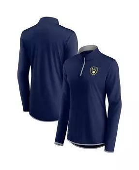Женская темно-синяя футболка с молнией четверти с фирменным логотипом Milwaukee Brewers Fanatics, синий
