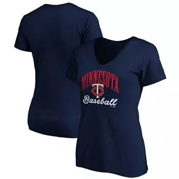 Женская темно-синяя футболка с надписью Fanatics Minnesota Twins Victory Script и V-образным вырезом Fanatics