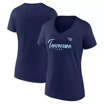Женская темно-синяя футболка с v-образным вырезом и фирменным логотипом Tennessee Titans Shine Time Fanatics