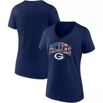 Женская темно-синяя футболка с v-образным вырезом и логотипом Fanatics Green Bay Packers Team Banner Wave Fanatics