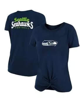 Женская темно-синяя футболка Seattle Seahawks Slub с закрученным узлом спереди New Era, темно-синий