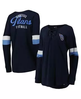 Женская темно-синяя футболка Tennessee Titans Athletic Varsity со шнуровкой и длинными рукавами New Era, темно-синий