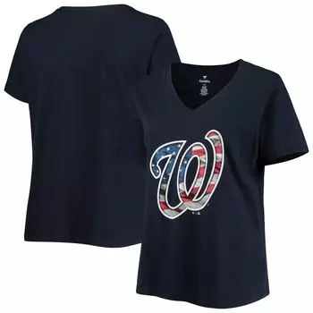 Женская темно-синяя футболка Washington Nationals с v-образным вырезом и баннером больших размеров