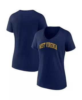 Женская темно-синяя футболка West Virginia Mountaineers Basic с v-образным вырезом и аркой Fanatics, темно-синий