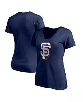 Женская темно-синяя красно-белая футболка San Francisco Giants с v-образным вырезом Team Fanatics, темно-синий