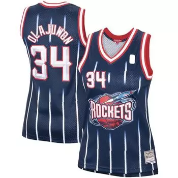 Женская темно-синяя майка Mitchell & Ness Hakeem Olajuwon Houston Rockets Hardwood Classics Swingman