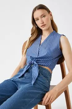 Женская темно-синяя рубашка в полоску Koton, темно-синий