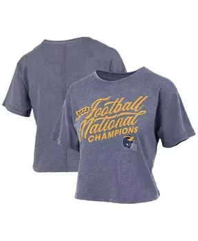 Женская темно-синяя рваная футболка до талии в винтажном стиле с изображением команды Michigan Wolverines College Football Playoff 2023 National Champions Pressbox, синий