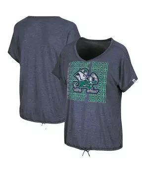 Женская темно-синяя рваная футболка Notre Dame Fighting Irish Fifth Sense с v-образным вырезом и шнурком Colosseum, синий