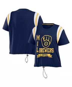 Женская темно-синяя рваная футболка с цветными блоками Milwaukee Brewers WEAR by Erin Andrews, синий