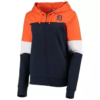Женская темно-синяя толстовка с молнией во всю длину из френч-терри New Era Detroit Tigers с цветными блоками New Era